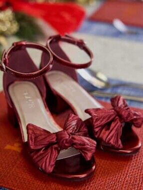 NWT Girl's Red Bow Ankle-Strap Block Heel Shoes, Size 13